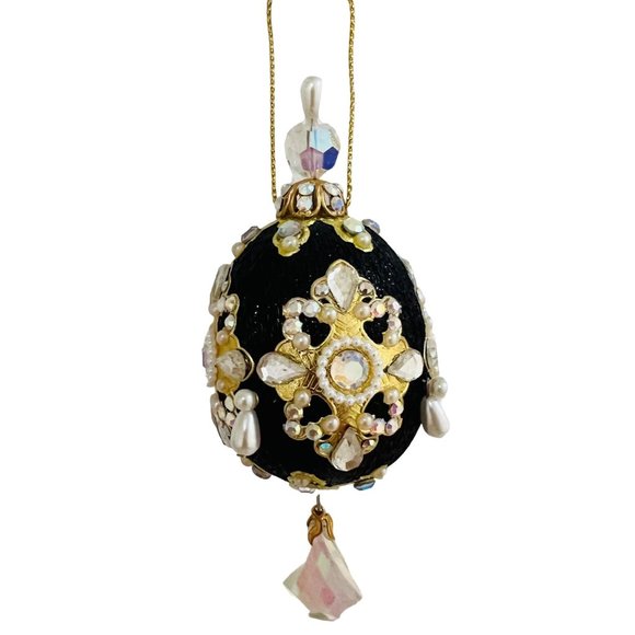 Vintager June Zimonick Egg Hollywood Regency Crystal Stone Christmas Ornament